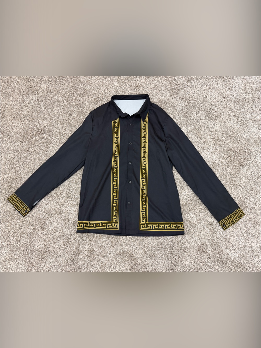 SHEIN Black Long-Sleeve Button-Down Shirt with Gold Trim